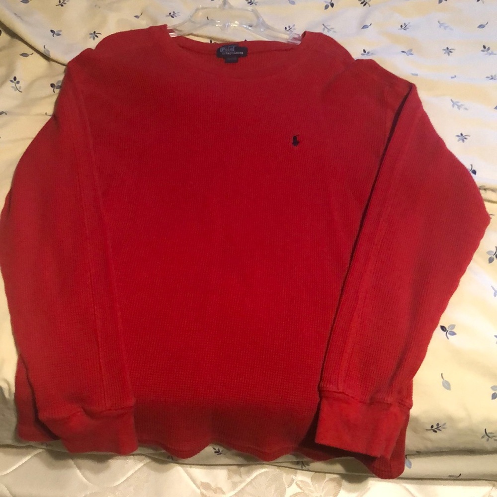 Red long sleeve polo shirt
